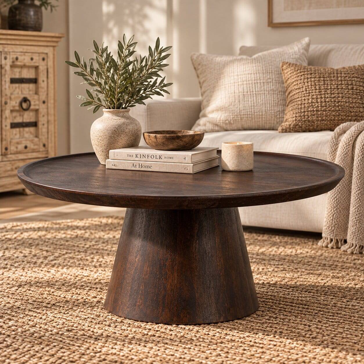 Runder Design Couchtisch aus Mangoholz - Deta