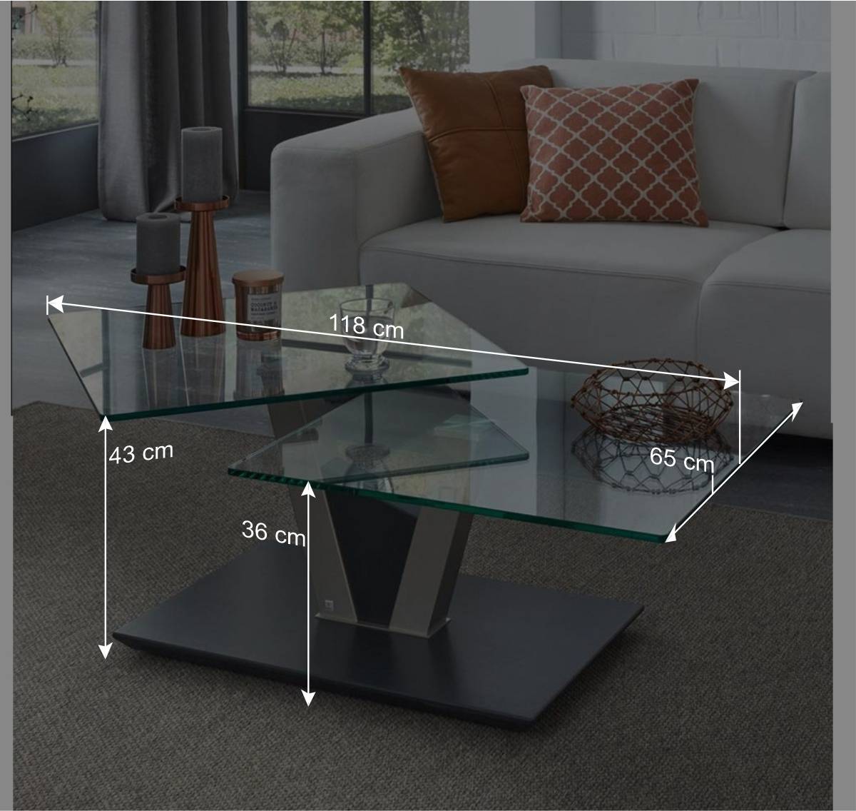 Design Glas Couchtisch mit schwenkbarer Tischplatte - Exotica