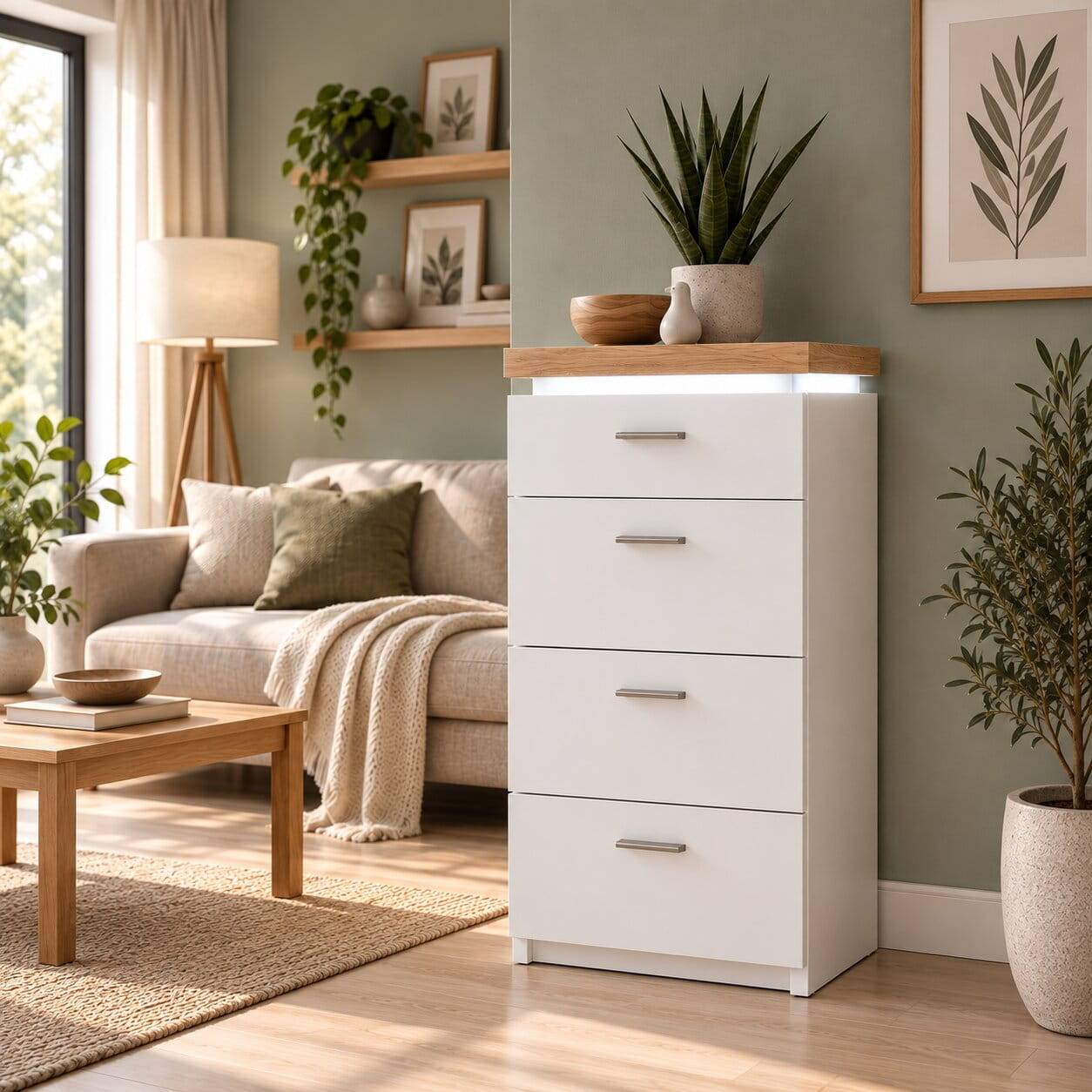 42x98x44 Wohnzimmer Hochkommode mit LED - Nusenia