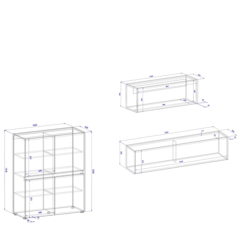 Wohnzimmer-Wohnwand Möbelset - Ahilav (dreiteilig)