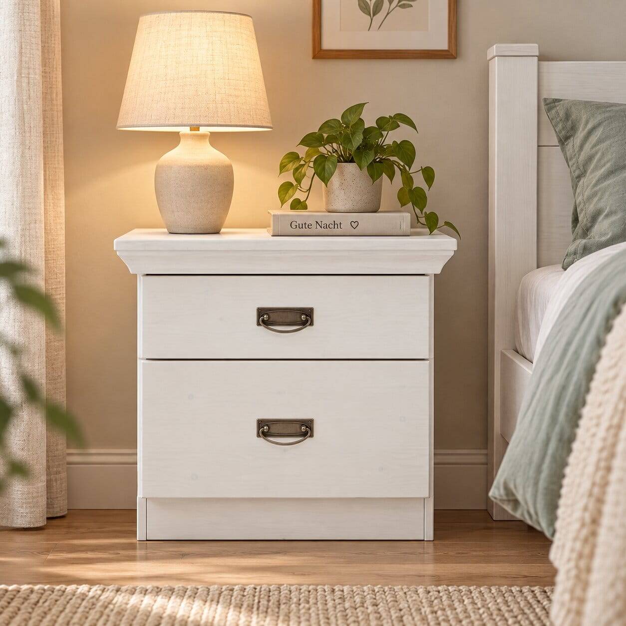 Weiße Nachtkommode 58 cm breit - Satumare