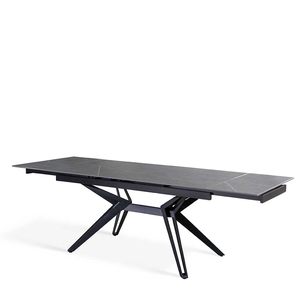 Ausziehbarer Esstisch mit eleganter Keramikplatte und schwarzem Metallgestell für Esszimmer – Cherry