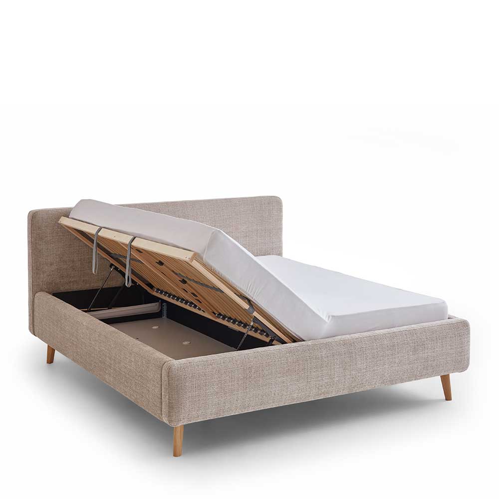 Stauraum Doppelbett in Beige Boucle - Lazium