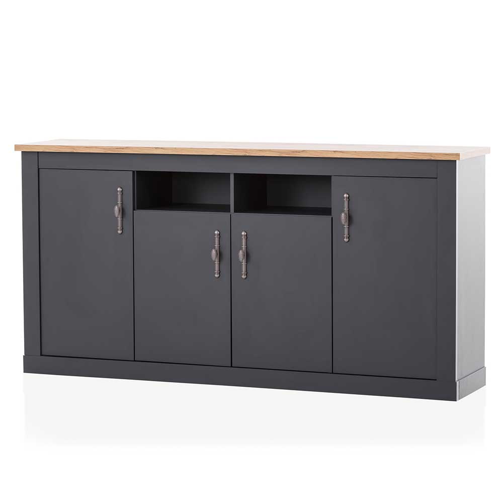 Elegantes dunkelgraues Sideboard mit heller Abdeckplatte im modernen Landhausstil für Ihr Wohnzimmer – Lionel