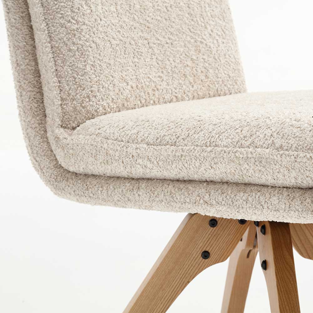 Boucle Stuhl mit Holz Drehgestell - Beluah (2er Set)