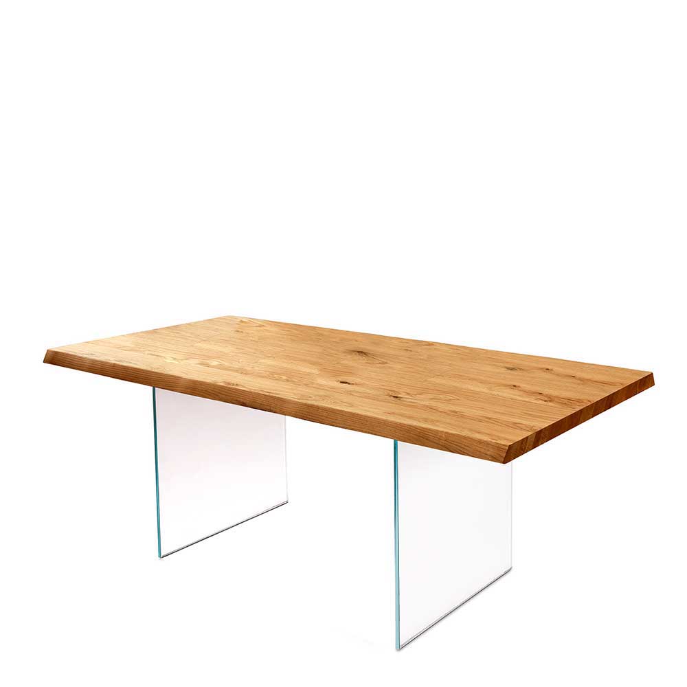 Esstisch Eiche Furnier mit Glas Gestell Rogeria transparent