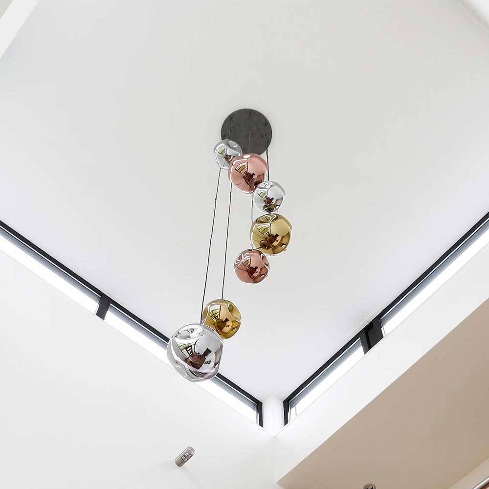 7-flammige Hängeleuchte mit Metallic Glasschirmen - Elizabeth