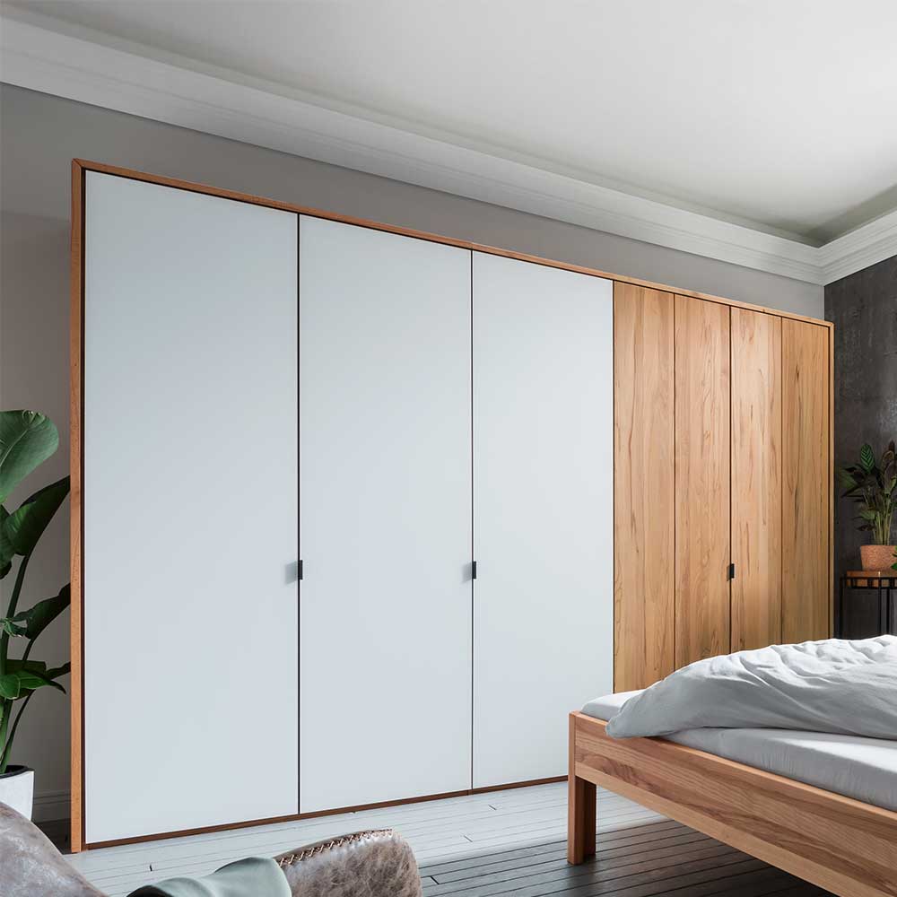 5-türiger Kleiderschrank aus Kernbuche & Weißglas - Izmaldon