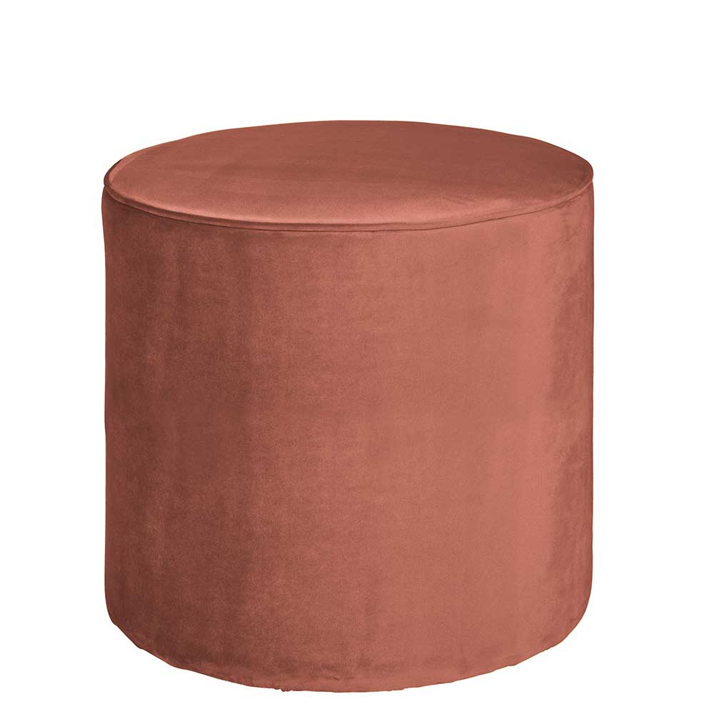 Runder Samt Polsterhocker in Rosa - Bados