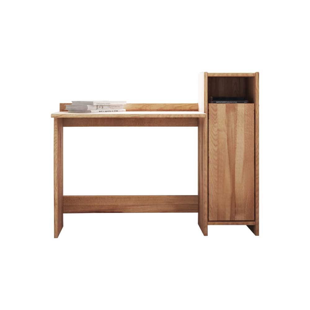 Moderner Massivholz Schreibtisch Eiche mit integriertem Regal für Büro oder Homeoffice – Salomonia