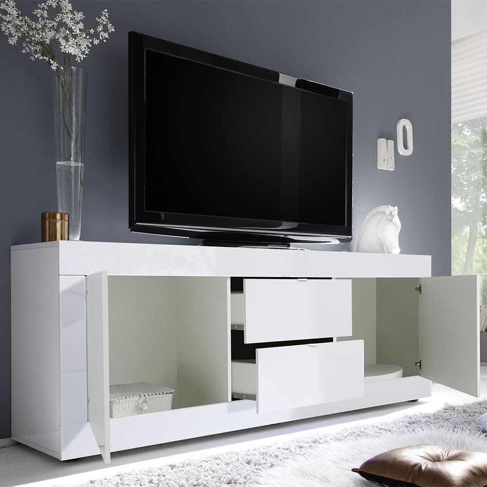 Weißes Hochglanz Lowboard für TV - Sogno