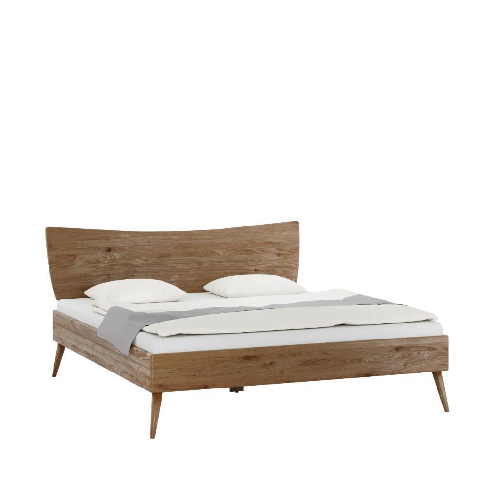 Massivholz-Bett aus Wildeiche mit moderner Form und stabilen Holzfüßen – Plural