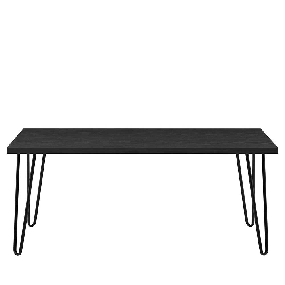 Schwarzer Couchtisch in Eiche Optik mit filigranen Hairpin Beinen – Lancey