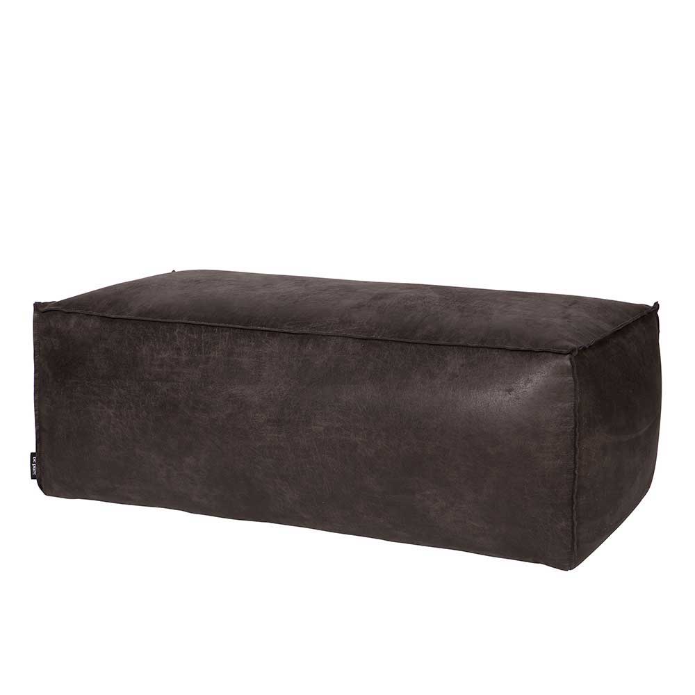 Used Look Pouf aus Recyclingleder Castilian in Schwarz