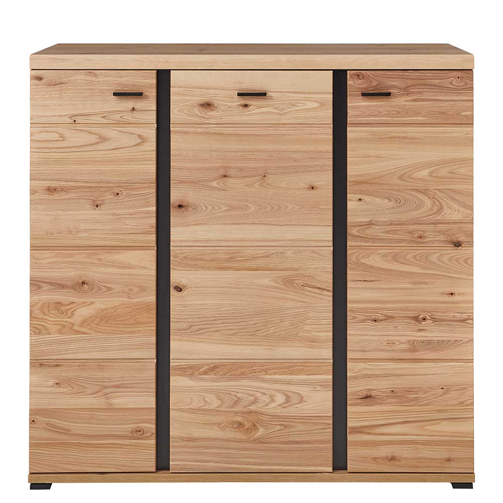 Holz Highboard teilmassiv mit drei Türen und dunklen Griffen – Latenda