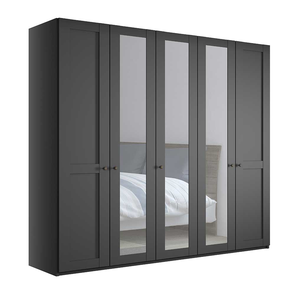 Moderner dunkelgrauer Sechstürer Kleiderschrank mit Spiegeln für das Schlafzimmer – Mataram