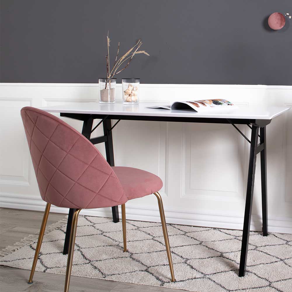 Eleganter rosa Samtstuhl als Teil eines 2er Sets am Esstisch – Nashville