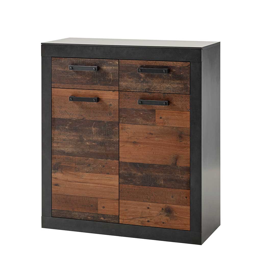 Anrichte in Holz Antik Optik mit schwarzem Rahmen, zwei Schubladen und T 00fcren geschlossen 00e2 0080 0093 Timuras