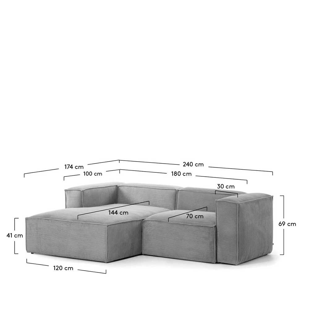 Modernes Breitcord Ecksofa in Grau - Hanyas