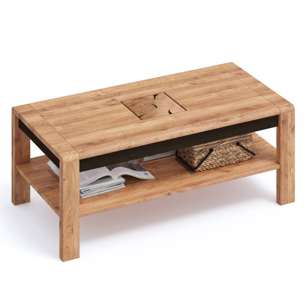 Wildeiche Couchtisch mit Hirnholz Applikation - Shipper
