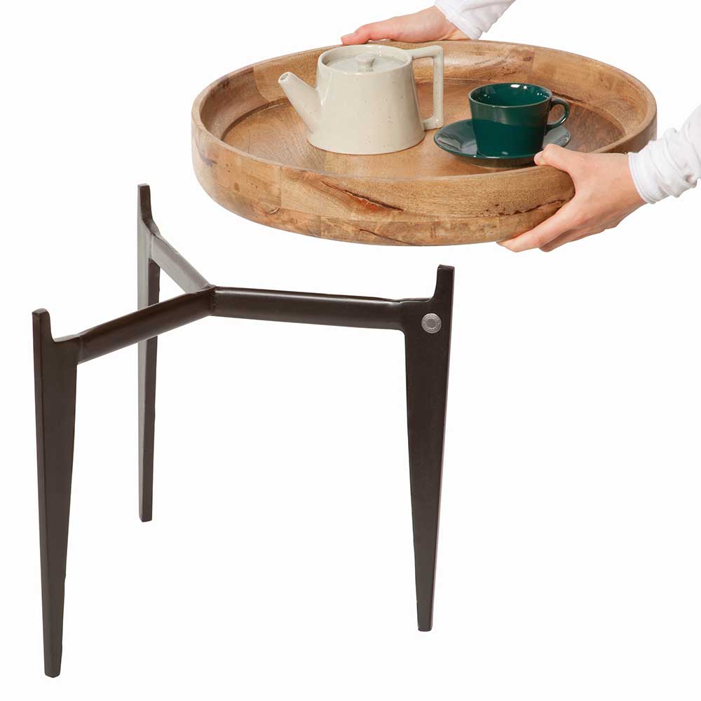 Runder Tabletttisch aus Mango Natur - Offia