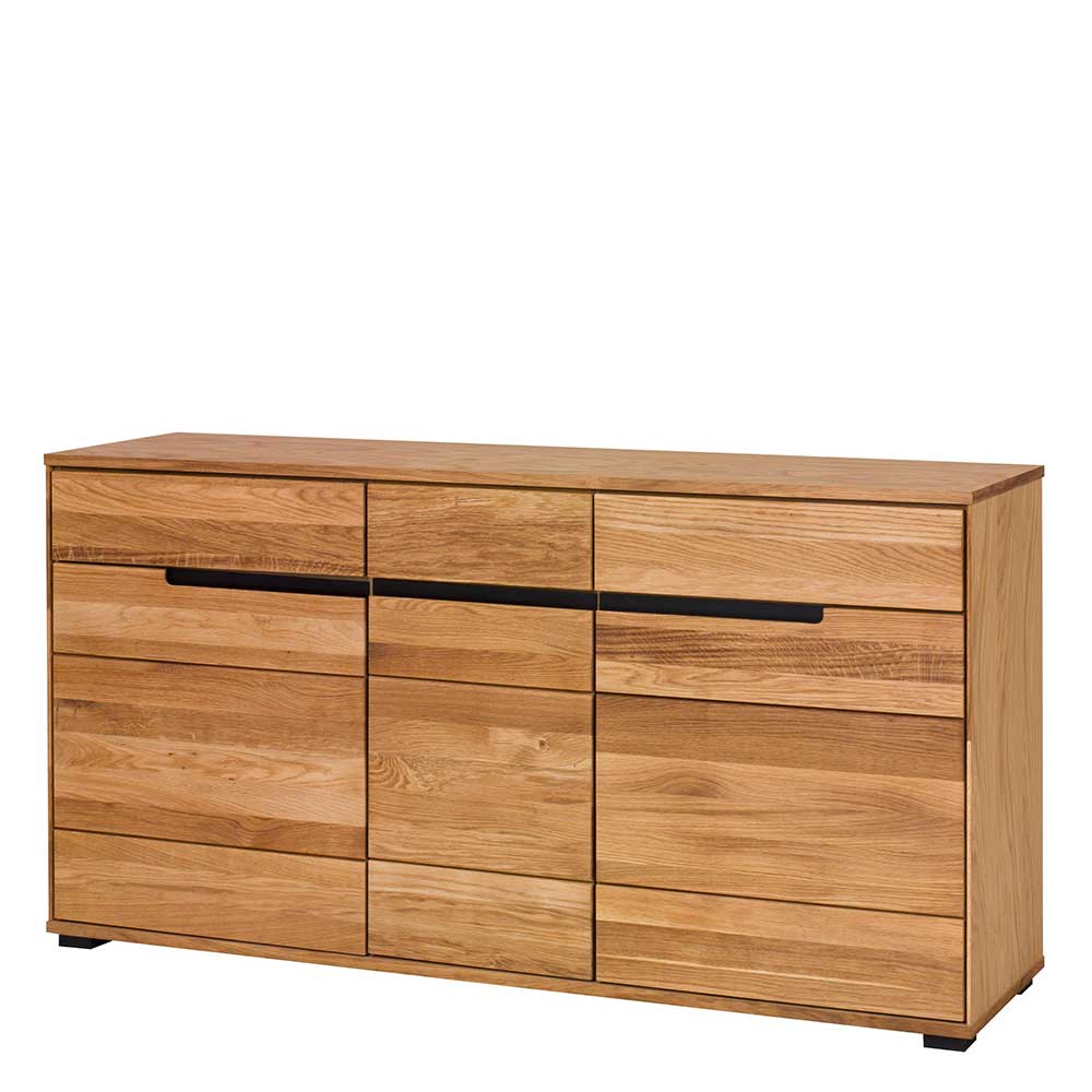 Geräumiges Sideboard aus Eiche Massivholz mit drei Türen und sechs Schubladen für den Essbereich – Sennya