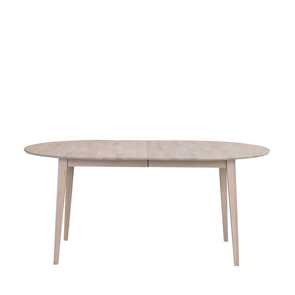 Ovaler Esstisch Eiche White Wash & 4 Stühle Pessoa mit Webstoff Grau (fünfteilig)