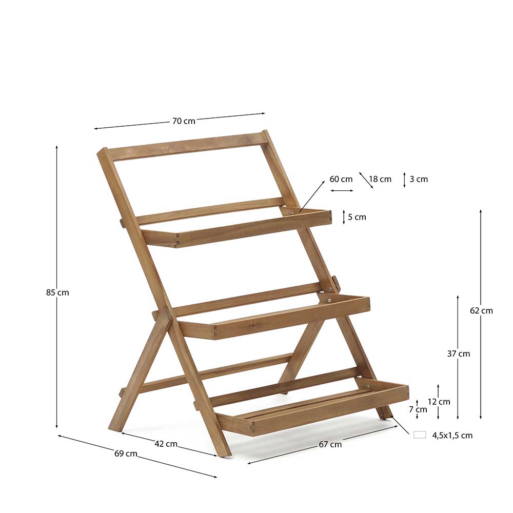 Klappbares Holzregal im Treppendesign mit allen wichtigen Maßen und Abmessungen – Oledra