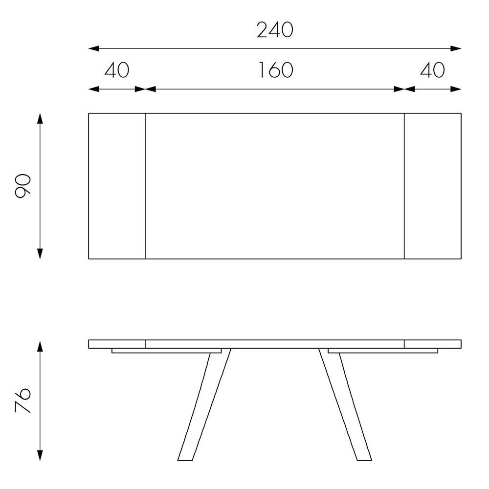 Ausziehbarer Esstisch mit Baumkante Zolkan & Metall Design Gestell