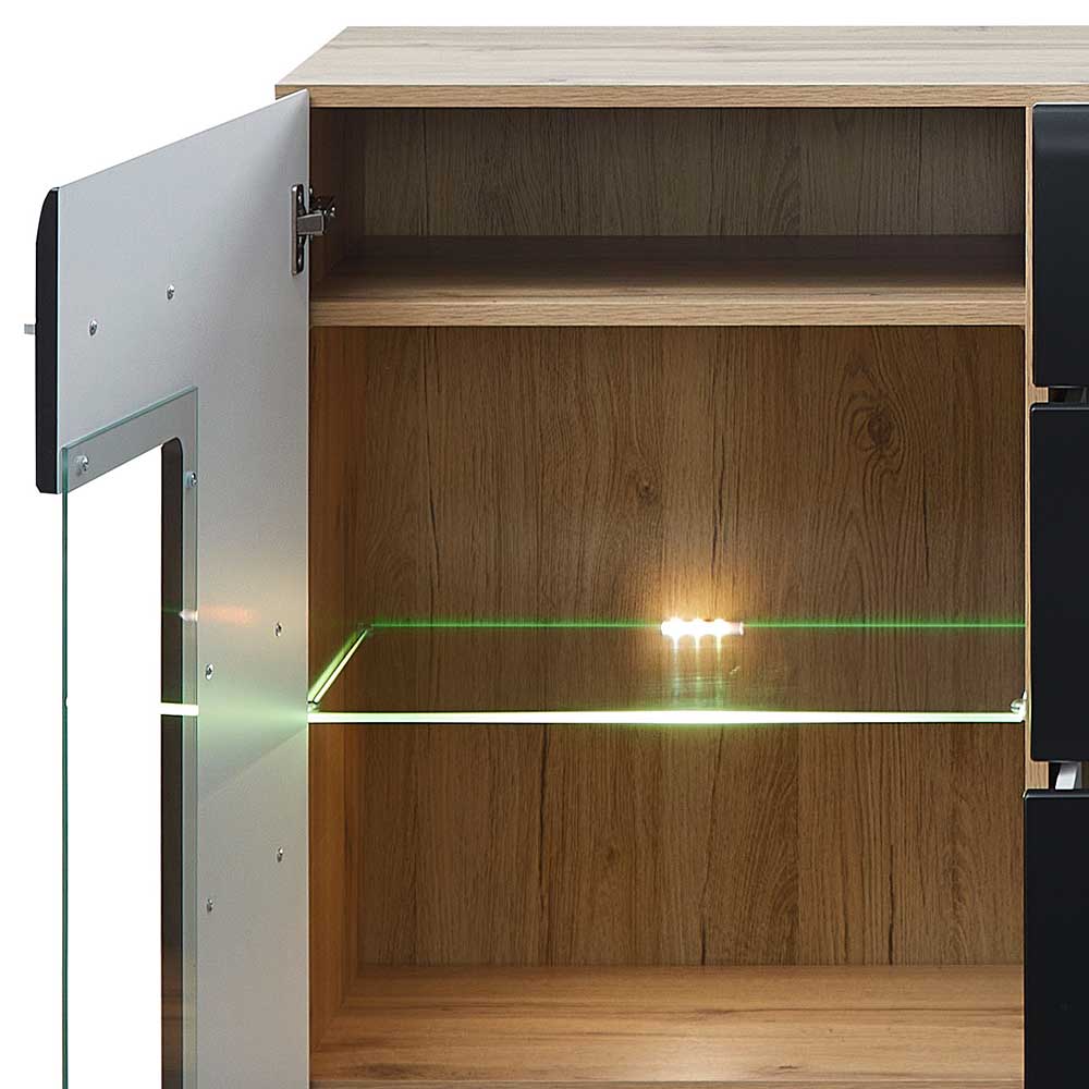 170x93x40 Sideboard mit Glas in Schwarz & Wildeiche - Kandu