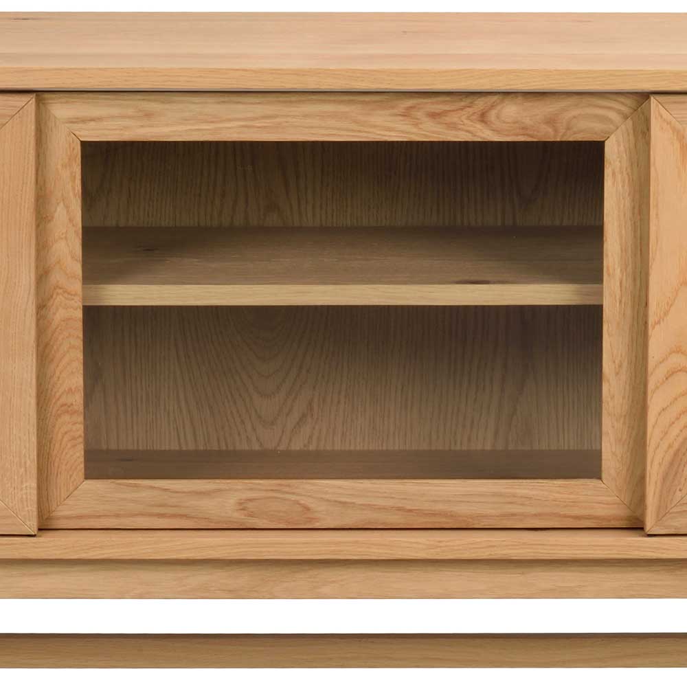 Schiebetür aus Glas mit Holzrahmen und innenliegendem Regalfach zur Aufbewahrung – Forcelan