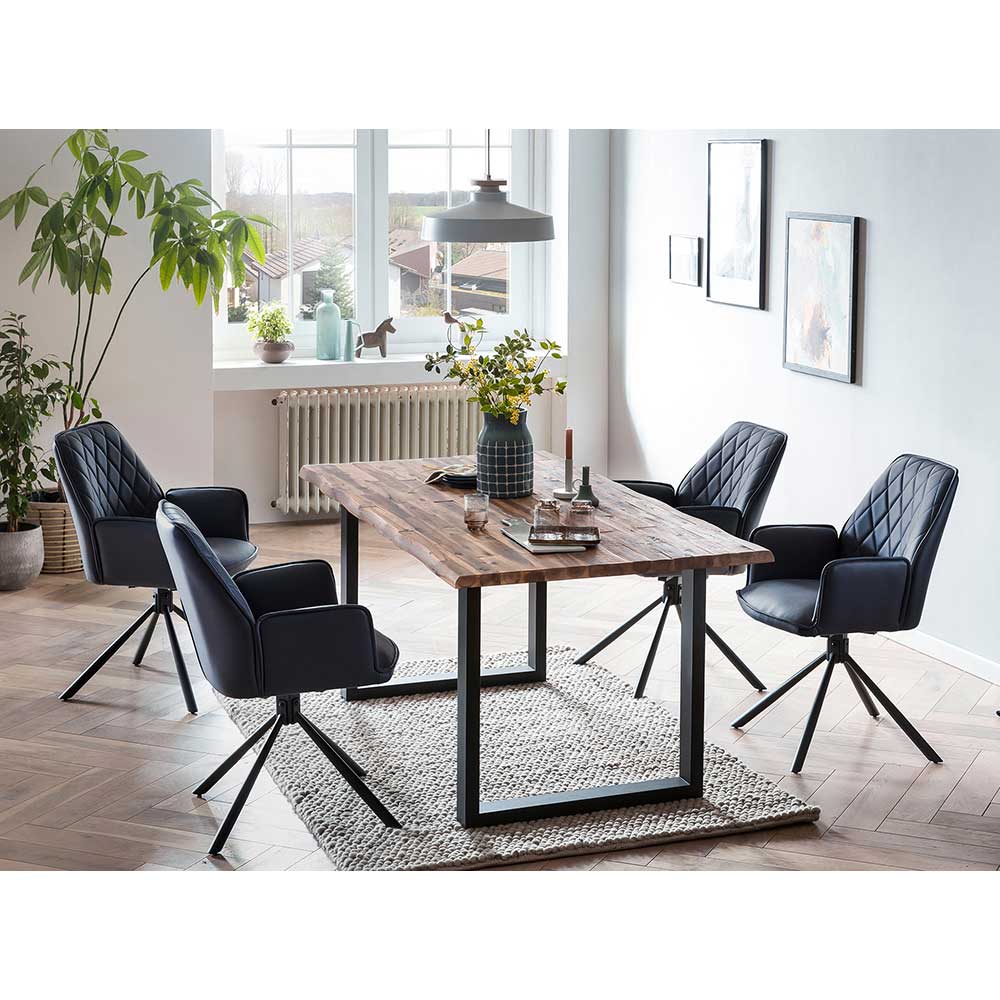 Dunkelblaue Drehstühle für Esstisch - Viraneos (2er Set)
