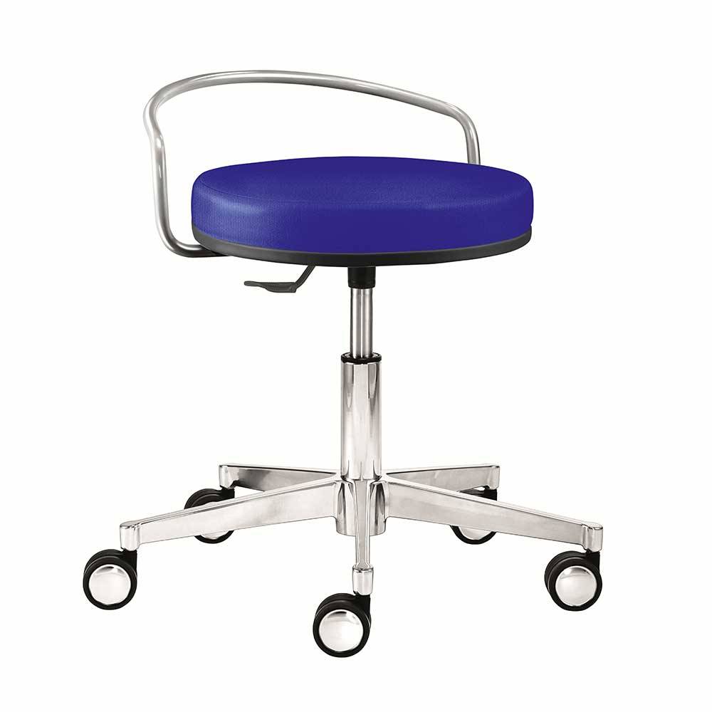 Blauer Kunstleder Drehstuhl mit Rollen und verchromtem Fußkreuz, ideal für Büro und Praxis – Balanza