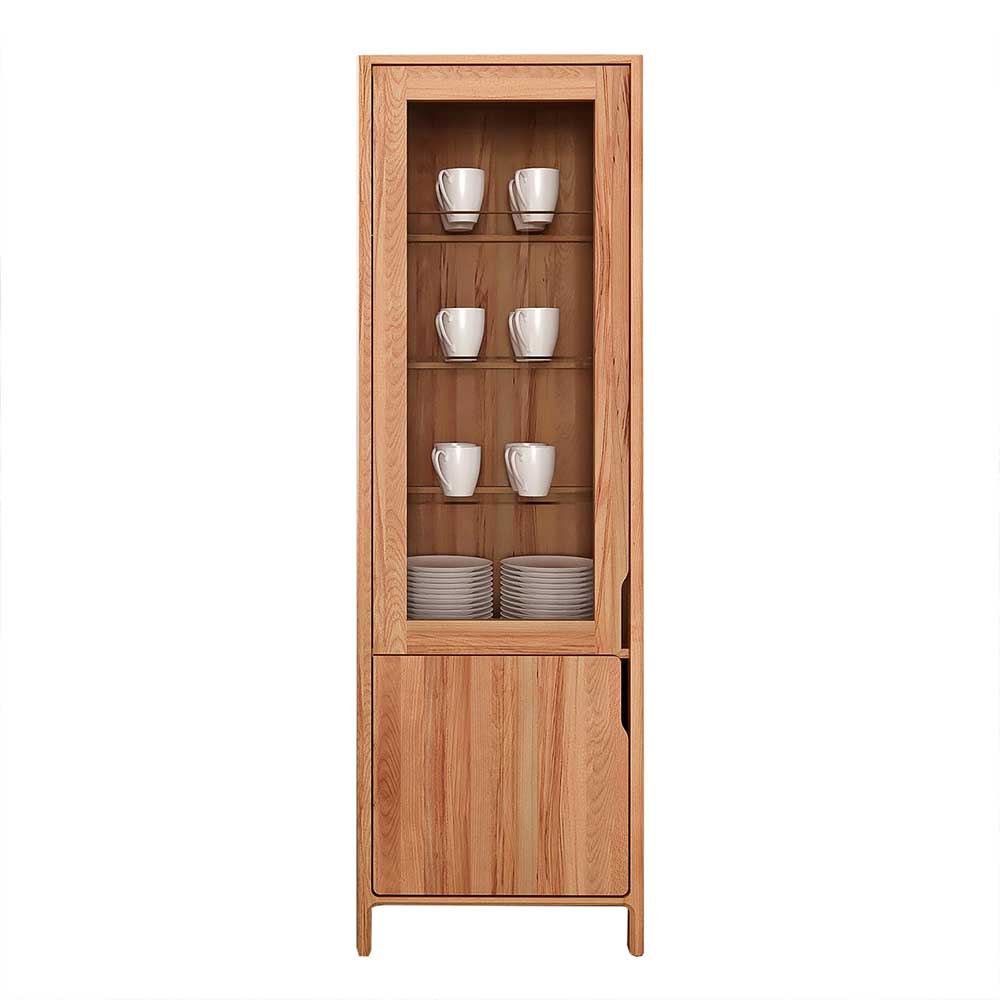 Kernbuche Vitrinenschrank mit Glastür und Stauraum für Wohnzimmer – Lana