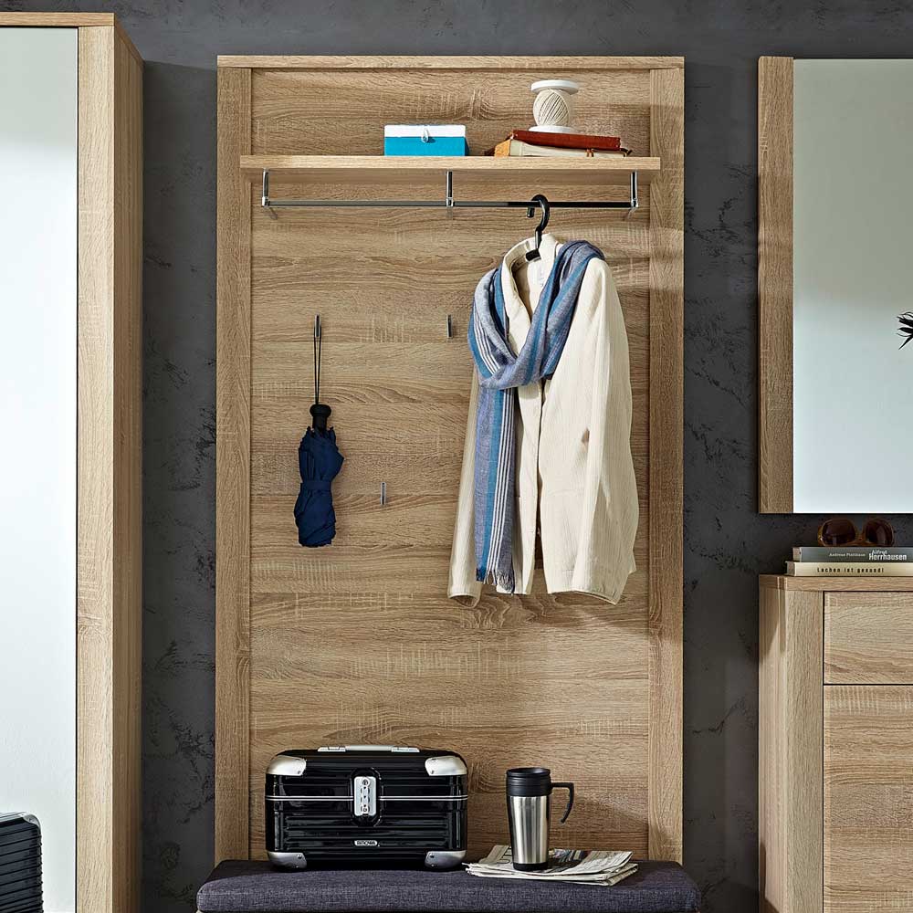 Flurgarderobe in Sonoma Eiche mit Ablage, Kleiderstange und Haken für den Eingangsbereich – Xesta