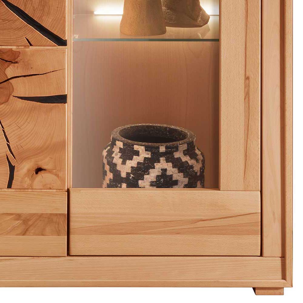 Designer Wohnwand aus massiver Kernbuche - Sarosca (vierteilig)