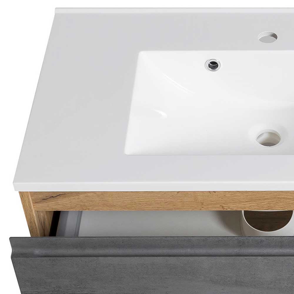 80 cm Waschtisch mit LED Spiegelschrank - Mia (zweiteilig)