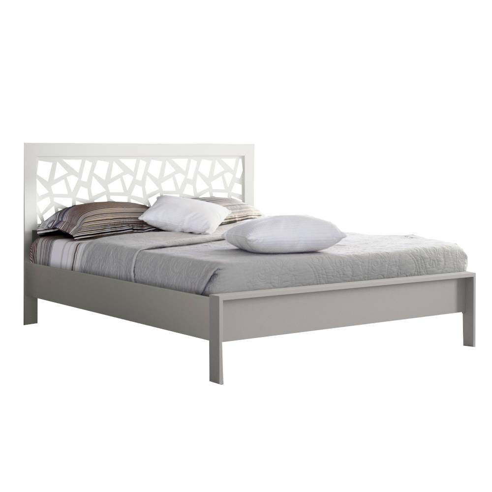 Modernes weiß-graues Metallbett mit Design-Kopfteil für Schlafzimmer – Rubrina