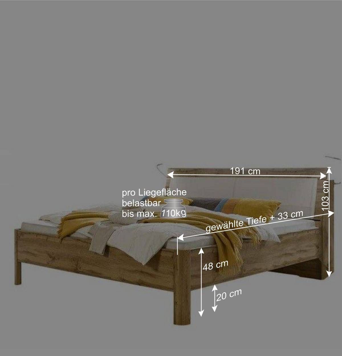 Bett Neriman mit Bettkasten im Kopfteil