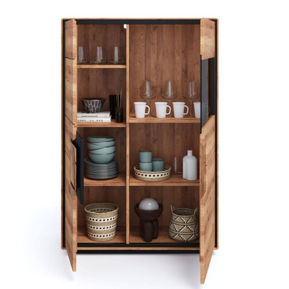 Wildeiche Highboard mit Glas Einsatz - Shipper
