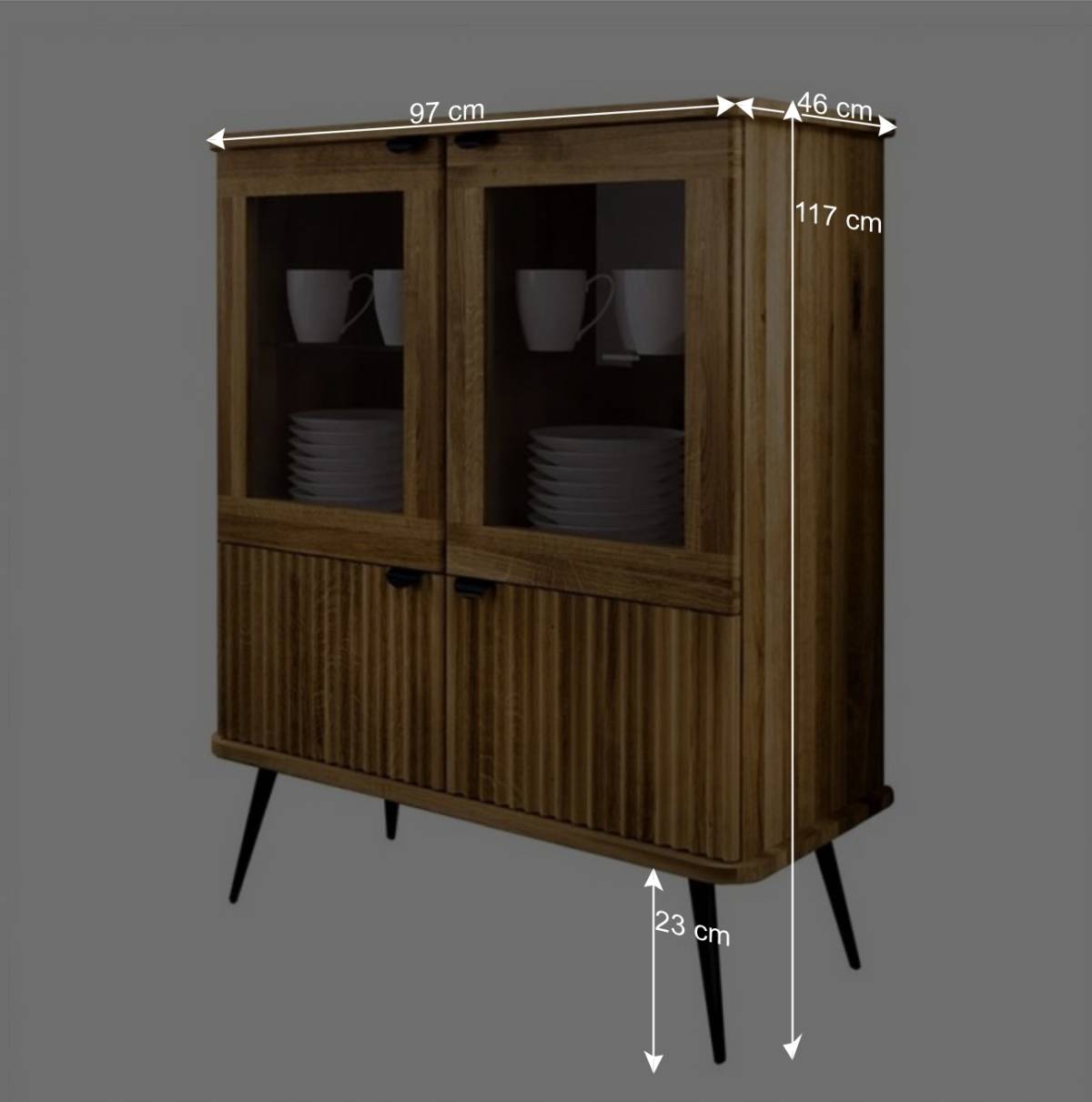 Wildeiche Highboard mit Glastüren & Holztüren - Casarius