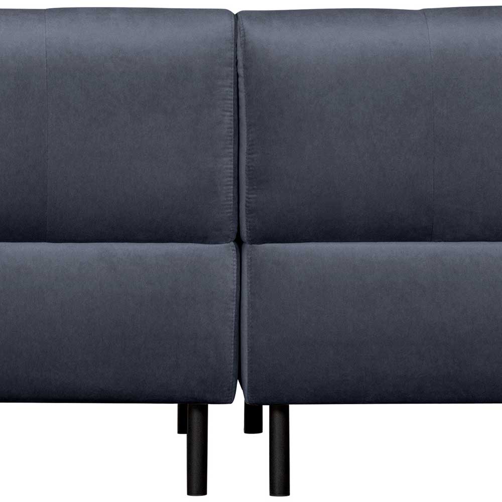 Nahtdetail der Rückenlehne am dunkelgrauen Samt L-Sofa mit schwarzen Beinen – Roccoss
