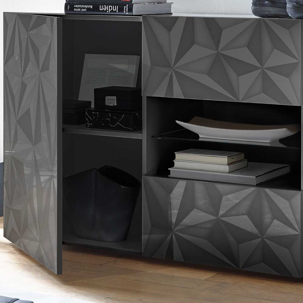 Dunkelgraues Design-Sideboard in Hochglanz lackiert - Kuriasna