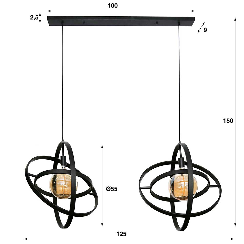 2-flammige Design Hängeleuchte aus Metall - Salines