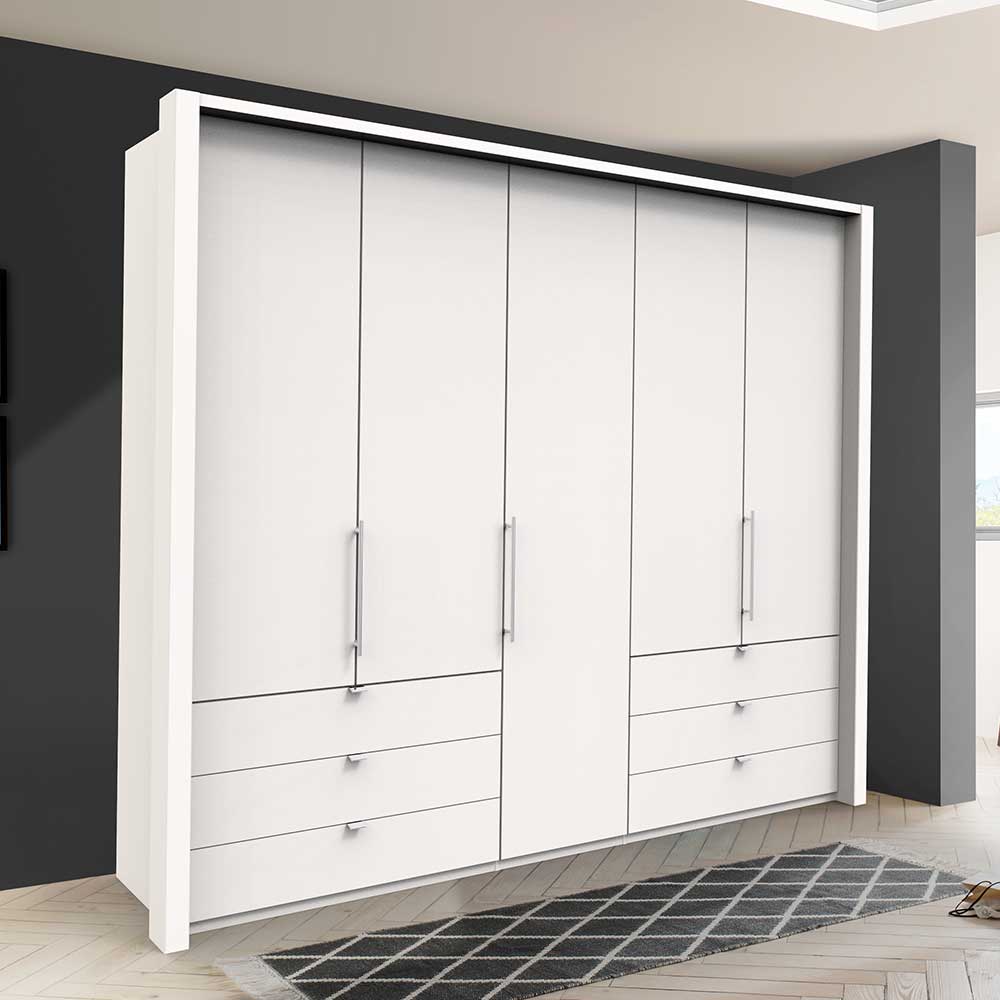 Weißer Kombi-Schlafzimmerschrank mit sechs breiten Schubkästen - Donpiave