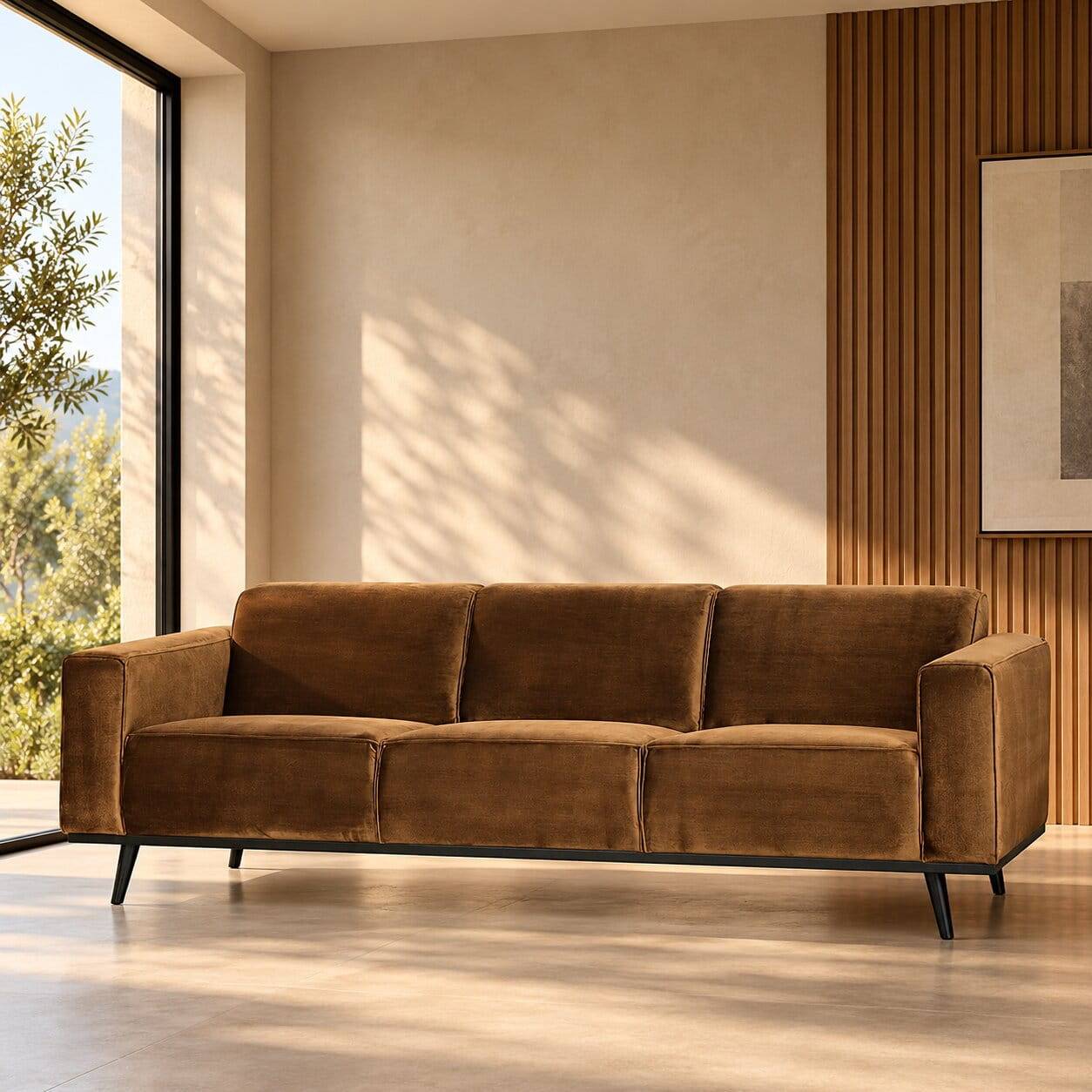 3-Sitzer Samtsofa in Honig Gelb - Flakes