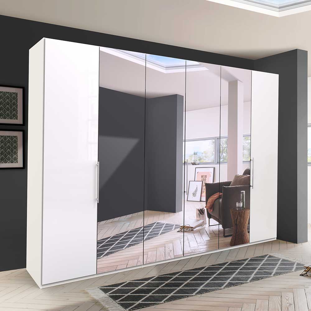 Schlafzimmerschrank mit Spiegel & Glas Front in Weiß - Dolienca