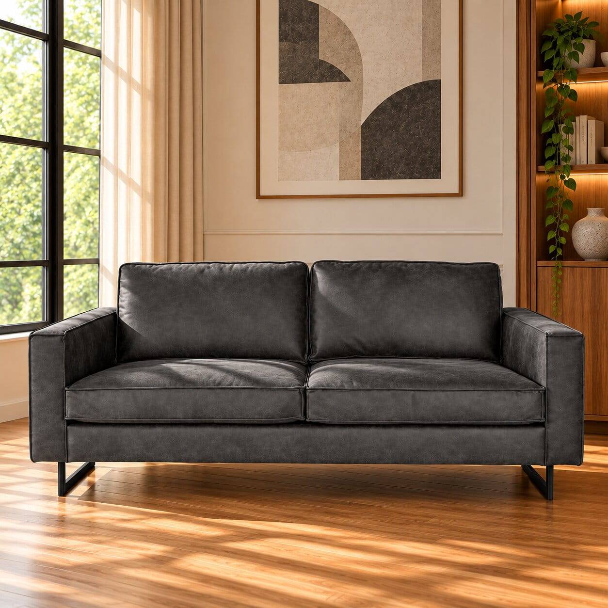 Dunkles Microfaser Sofa mit Bügelgestell - Luzillo