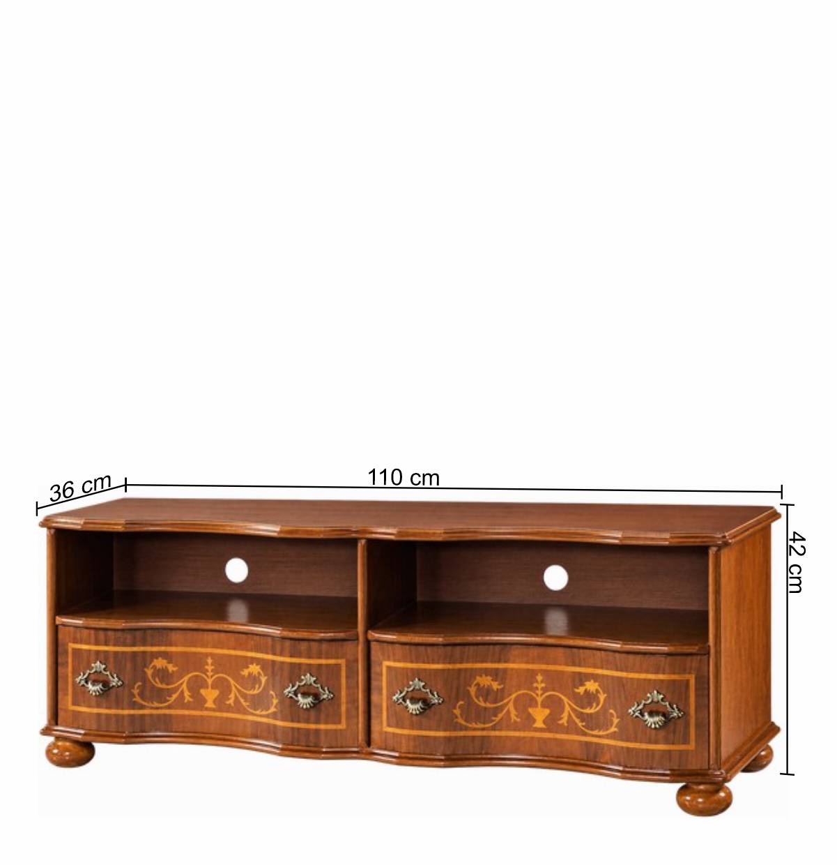 Barock TV Board in Nussbaum Agosto mit 2 Schubladen