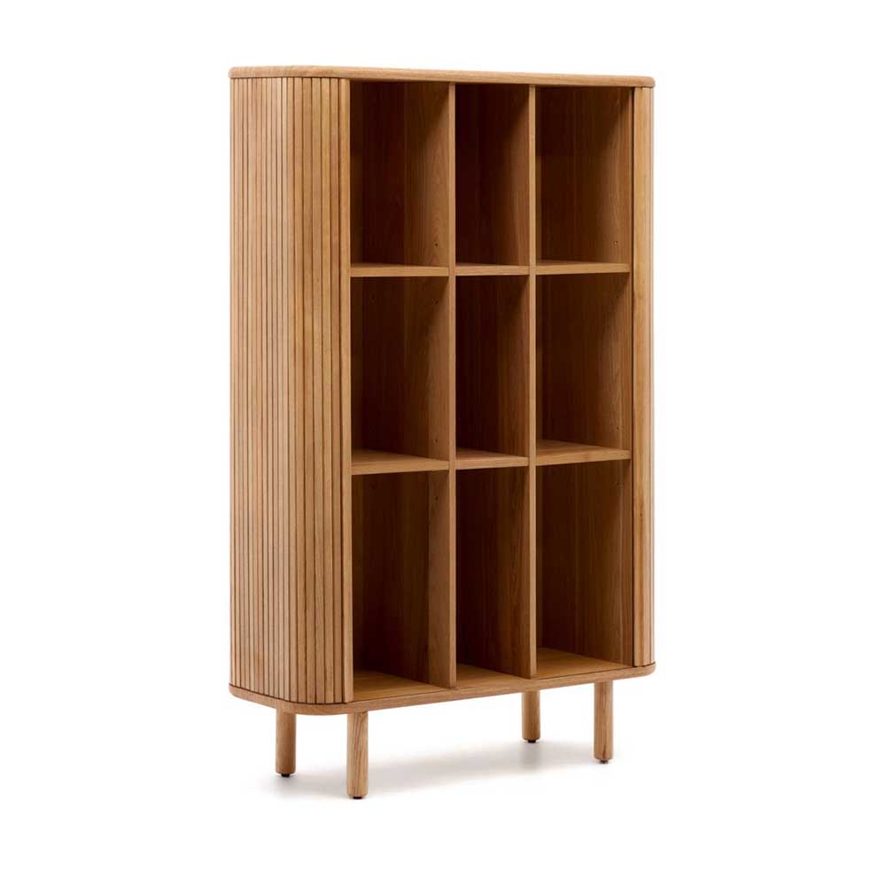 Retro Highboard aus Holz mit offenen Fächern und Lamellenfront – Calming
